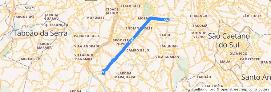 Mapa del recorrido 675L-10 Terminal Santo Amaro de la línea  en São Paulo.