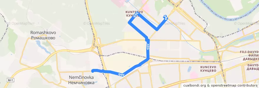 Mapa del recorrido Автобус 794: Метро "Молодёжная" => Немчиновка de la línea  en Западный административный округ.