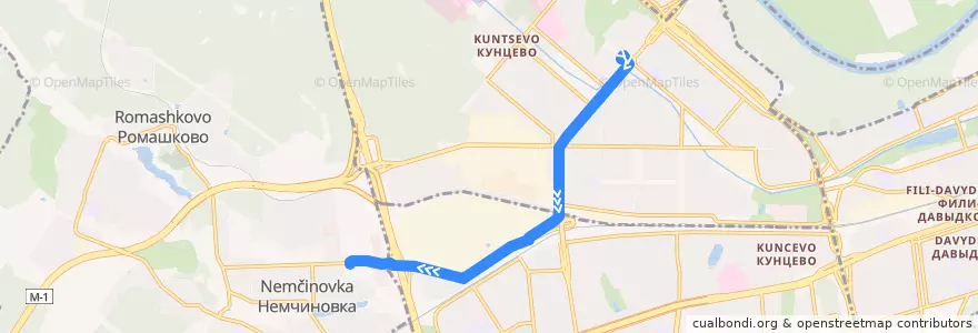 Mapa del recorrido Автобус 794к: Метро "Молодёжная" => Немчиновка de la línea  en Западный административный округ.