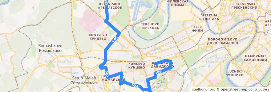 Mapa del recorrido Автобус №732: Крылатское - метро "Славянский бульвар" de la línea  en Западный административный округ.