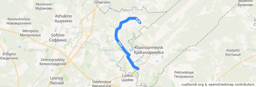 Mapa del recorrido Красноармейск - Михайловское de la línea  en Oblast Moskau.