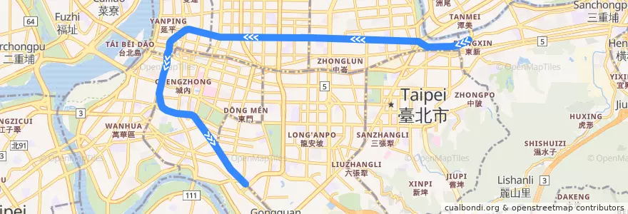 Mapa del recorrido 臺北捷運 新店線 de la línea  en 臺北市.