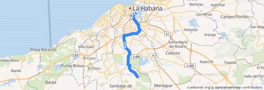 Mapa del recorrido ExpoCuba de la línea  en La Habana.