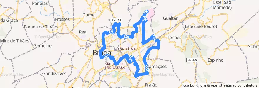 Mapa del recorrido Circuito Urbano II de la línea  en Braga.