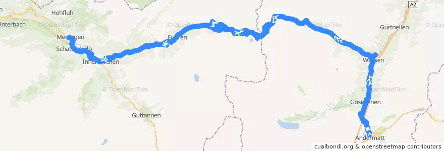 Mapa del recorrido Bus 162: Andermatt => Meiringen (Sustenpass-Linie) de la línea  en Zwitserland.