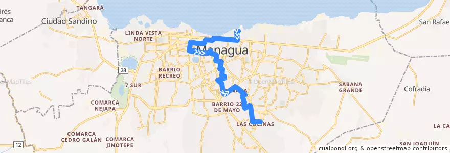 Mapa del recorrido Ruta 165: San Luis Norte -> Barrio Naciones Unidas de la línea  en Managua (Municipio).