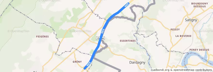 Mapa del recorrido Autocar 160: Gex -> Bourg-En-Bresse de la línea  en Gex.
