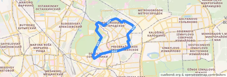 Mapa del recorrido Трамвай 4пр: Метро «Бульвар Рокоссовского» => Метро «Бульвар Рокоссовского» de la línea  en Восточный административный округ.