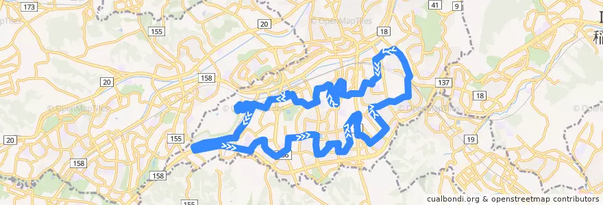 Mapa del recorrido 東西線　左循環 de la línea  en 多摩市.