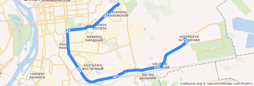 Mapa del recorrido Автобус №119 : пос. Осташково - пос. Чкаловский de la línea  en городской округ Омск.