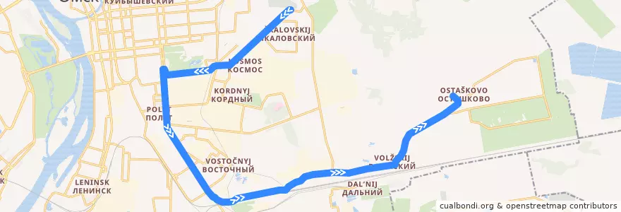Mapa del recorrido Автобус №119 : пос. Чкаловский - пос. Осташково de la línea  en городской округ Омск.