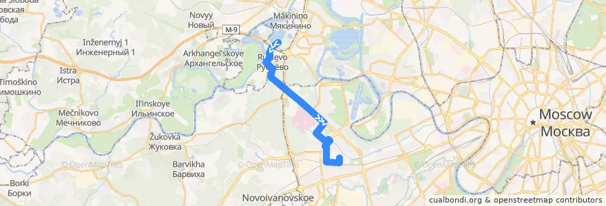 Mapa del recorrido Автобус 127: Рублёво - Полоцкая улица de la línea  en Westlicher Verwaltungsbezirk.