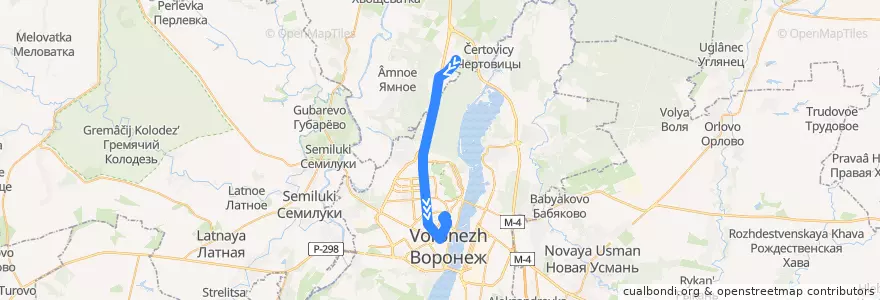 Mapa del recorrido Автобус №120: Аэропорт - Возал Воронеж 1 de la línea  en Oblast Voronezj.