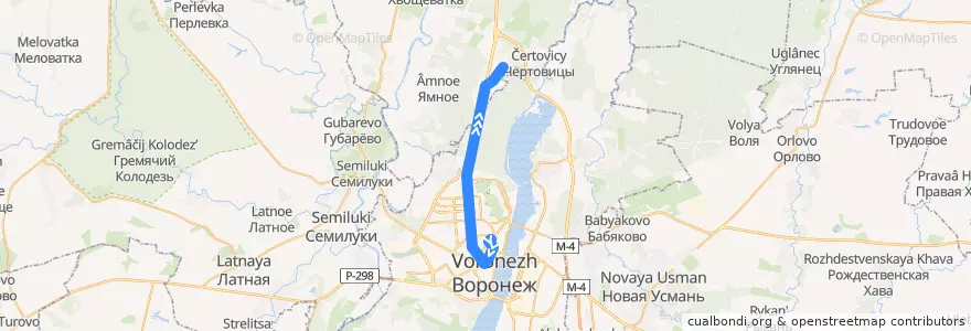 Mapa del recorrido Автобус №120: Возал Воронеж 1 - Аэропорт de la línea  en Воронежская область.