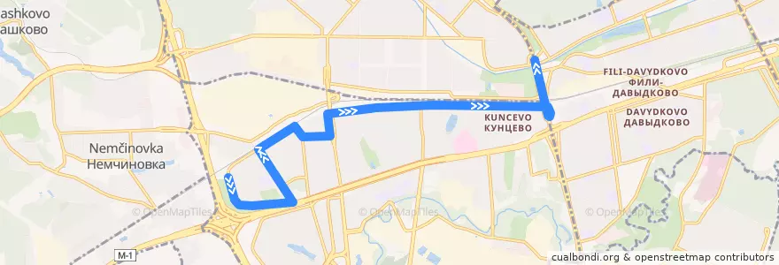 Mapa del recorrido Автобус 16: 66-й квартал Кунцева => Метро "Кунцевская" de la línea  en Можайский район.
