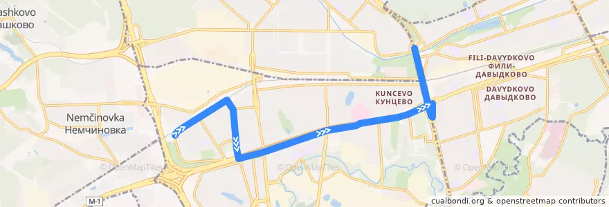 Mapa del recorrido Автобус 45: 66-й квартал Кунцева => Метро "Кунцевская" de la línea  en Mozhaysky District.