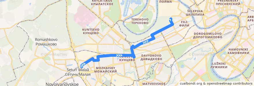 Mapa del recorrido Автобус 178: 66-й квартал Кунцева => Фили de la línea  en Западный административный округ.