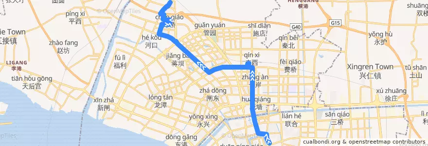 Mapa del recorrido 55路: 交巡警支队 => 陈桥街办 de la línea  en Gangzha District.