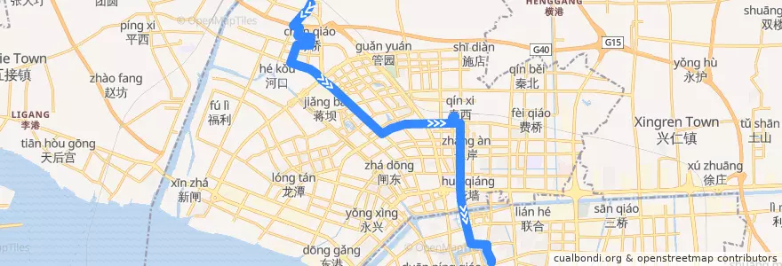 Mapa del recorrido 55路: 陈桥街办 => 交巡警支队 de la línea  en 港闸区.