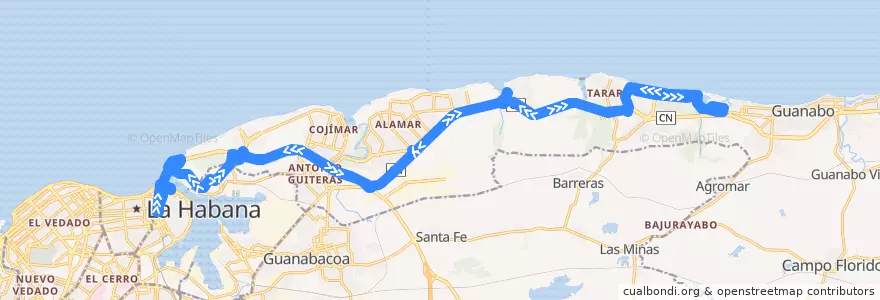 Mapa del recorrido Habana Bus Tour 3 - Parque Central - Santa María del Mar de la línea  en Habana del Este.