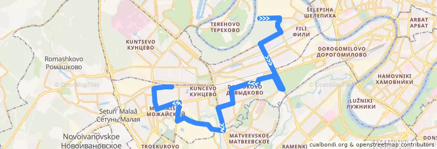 Mapa del recorrido Автобус №104: Лес - платформа Рабочий поселок de la línea  en Западный административный округ.