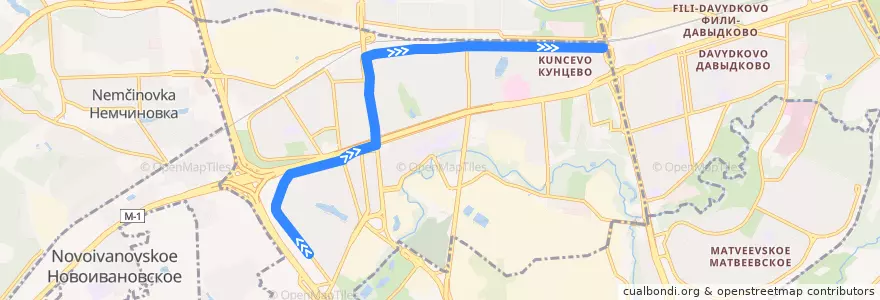 Mapa del recorrido Автобус 609: Беловежская улица - станция Кунцево de la línea  en Можайский район.