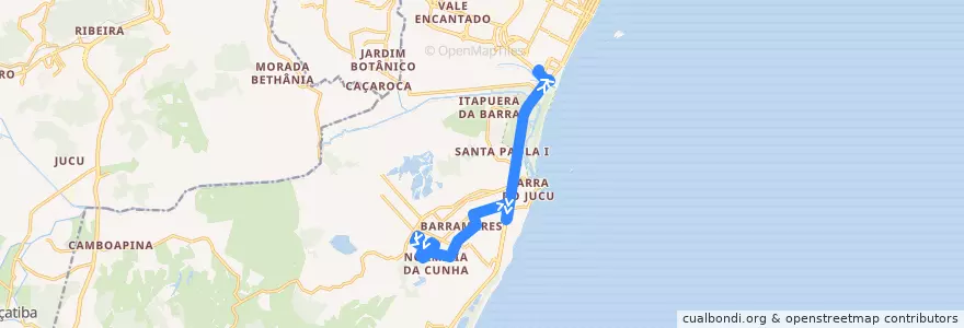 Mapa del recorrido 654 - Jabaeté/Terminal de Itaparica - via Avenida Amaral Peixoto de la línea  en 韦利亚镇.