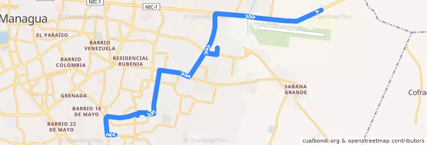 Mapa del recorrido Ruta 169: Barrio Francisco Salazar -> Las Mercedes de la línea  en Managua (Municipio).