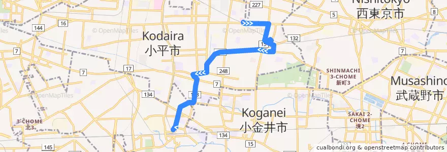 Mapa del recorrido 寺51-1 de la línea  en 小平市.