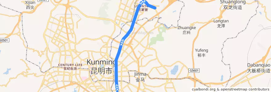 Mapa del recorrido 昆明地铁2号线 de la línea  en 盘龙区.