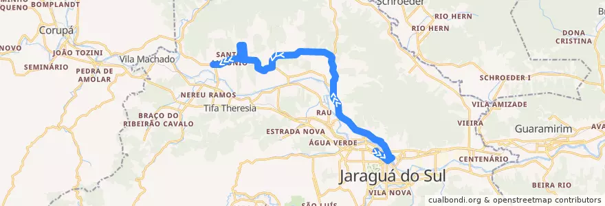 Mapa del recorrido Três Rios de la línea  en Jaraguá do Sul.