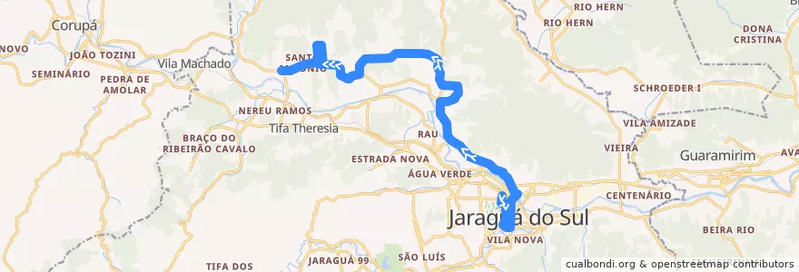 Mapa del recorrido Três Rios de la línea  en Jaraguá do Sul.