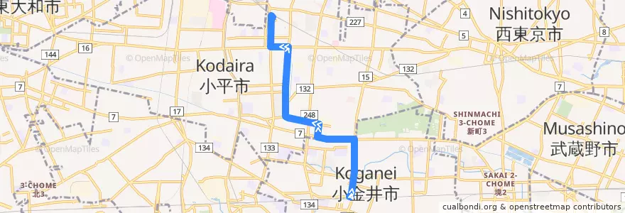 Mapa del recorrido 武20 de la línea  en 東京都.
