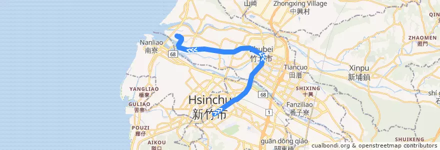 Mapa del recorrido 5601 新竹→新港村(經竹北) de la línea  en 臺灣省.