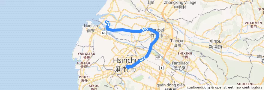 Mapa del recorrido 5601 新港村→新竹(經竹北) de la línea  en Тайвань.