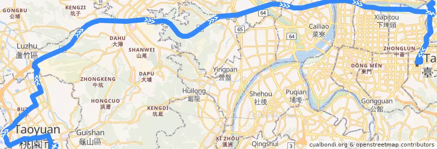 Mapa del recorrido 9005 桃園市西北區-中山高-台北市政府 (往臺北) de la línea  en Taiwan.