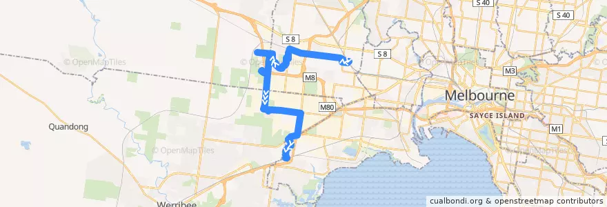 Mapa del recorrido Bus 400: Sunshine Station => Robinsons Road => Laverton Station de la línea  en Victoria.