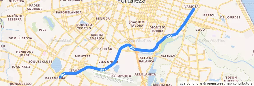Mapa del recorrido Linha Parangaba-Mucuripe: Parangaba ⇒ Iate de la línea  en Fortaleza.
