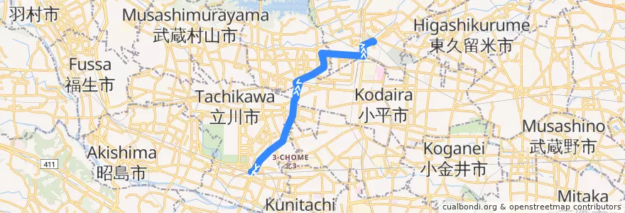 Mapa del recorrido 立34 de la línea  en Tokyo.