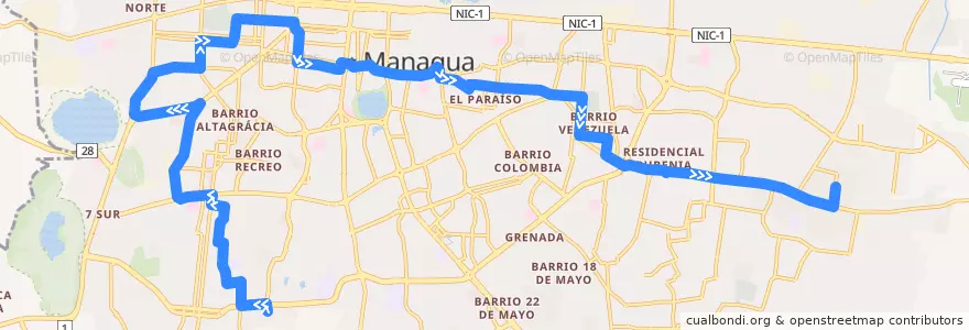 Mapa del recorrido Ruta 175: Memorial Sandino -> Laureles Norte de la línea  en Managua (Municipio).