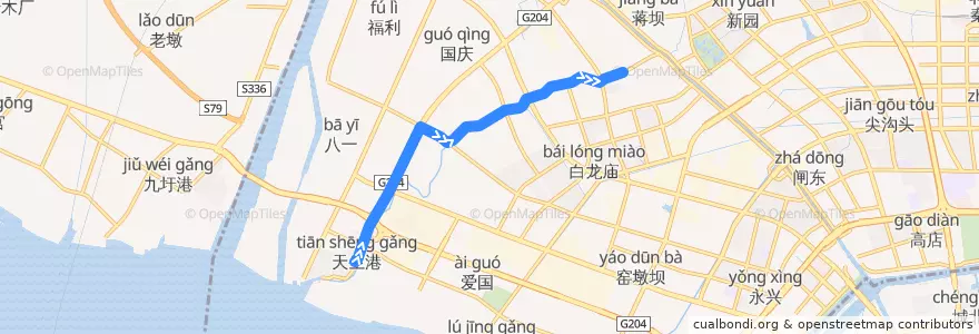 Mapa del recorrido 2路: 天生港 => 西洋桥 de la línea  en Gangzha District.