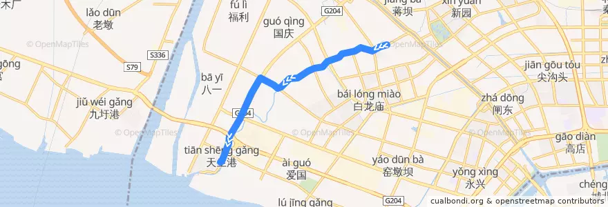 Mapa del recorrido 2路: 西洋桥 => 天生港 de la línea  en Gangzha District.