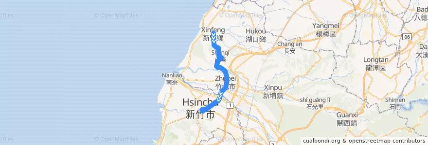 Mapa del recorrido 5606 新庄子→新竹(經新豐) de la línea  en 臺灣省.