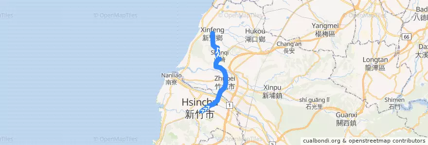 Mapa del recorrido 5606 新竹→新庄子(經新豐) de la línea  en 臺灣省.