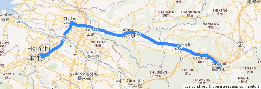 Mapa del recorrido 5619 關西→新竹(經犁頭山) de la línea  en 新竹縣.