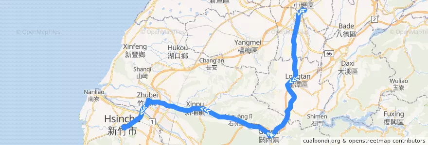 Mapa del recorrido 5620 中壢→新竹(經關西) de la línea  en Taiwan.