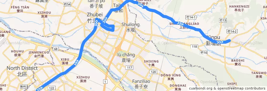 Mapa del recorrido 5621 新竹→新埔(經義民廟) de la línea  en Taiwan Province.