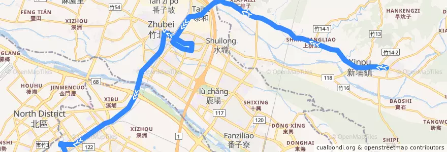 Mapa del recorrido 5621 新埔→新竹(經義民廟) de la línea  en Provincia de Taiwán.