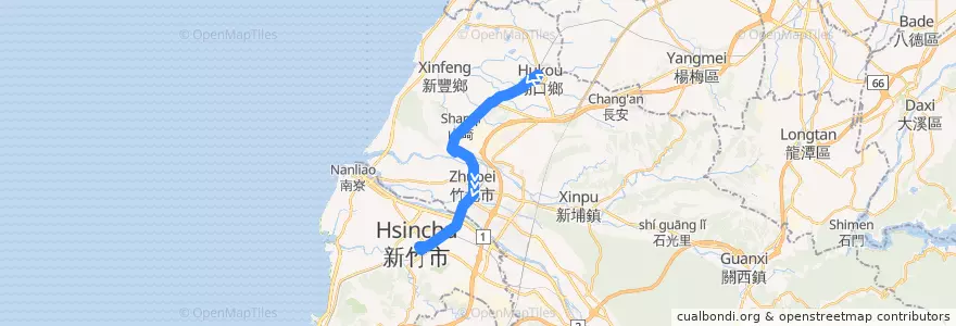 Mapa del recorrido 5622 湖口→新竹(經新豐) de la línea  en Тайвань.