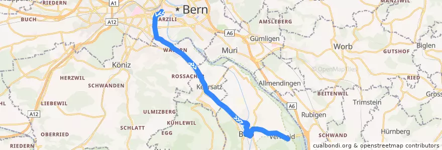 Mapa del recorrido Bus M5: Bern Bahnhof => Wabern => Belp de la línea  en Verwaltungsregion Bern-Mittelland.